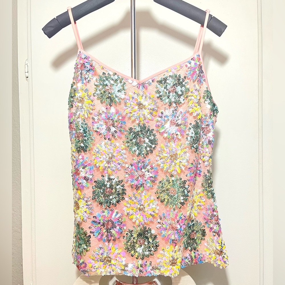 Eva Franco Anthropologie pastel Sleeveless Floral Sequin Blouse